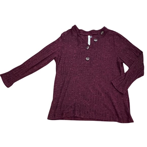 NY Collection Womens 3/4 Sleeve Ribbed Blouse-Deep Red-Size L-GUC - Picture 1 of 5
